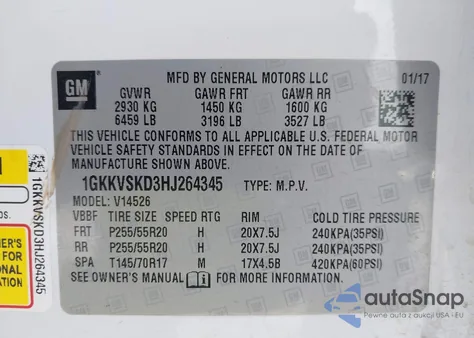 2017 GMC Acadia Limited z USA, uszkodzony, nr VIN 1GKKVSKD3HJ264345